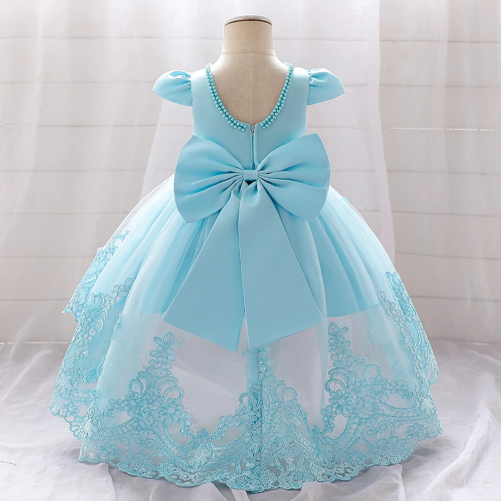 Big Bow Baby Girls 1st Birthday Princess Dress Toddler Infant Embroidery Flower Baptism Girl Party Dresses for Kids Wedding Gown