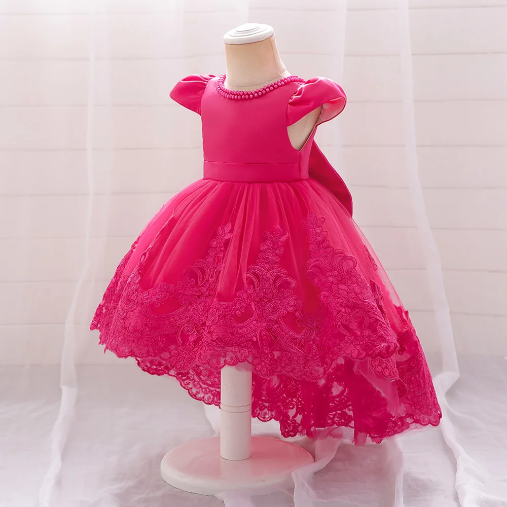 Big Bow Baby Girls 1st Birthday Princess Dress Toddler Infant Embroidery Flower Baptism Girl Party Dresses for Kids Wedding Gown