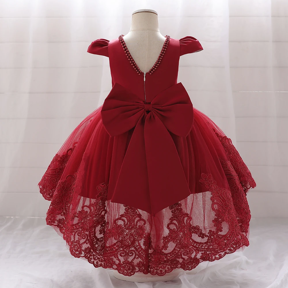 Big Bow Baby Girls 1st Birthday Princess Dress Toddler Infant Embroidery Flower Baptism Girl Party Dresses for Kids Wedding Gown