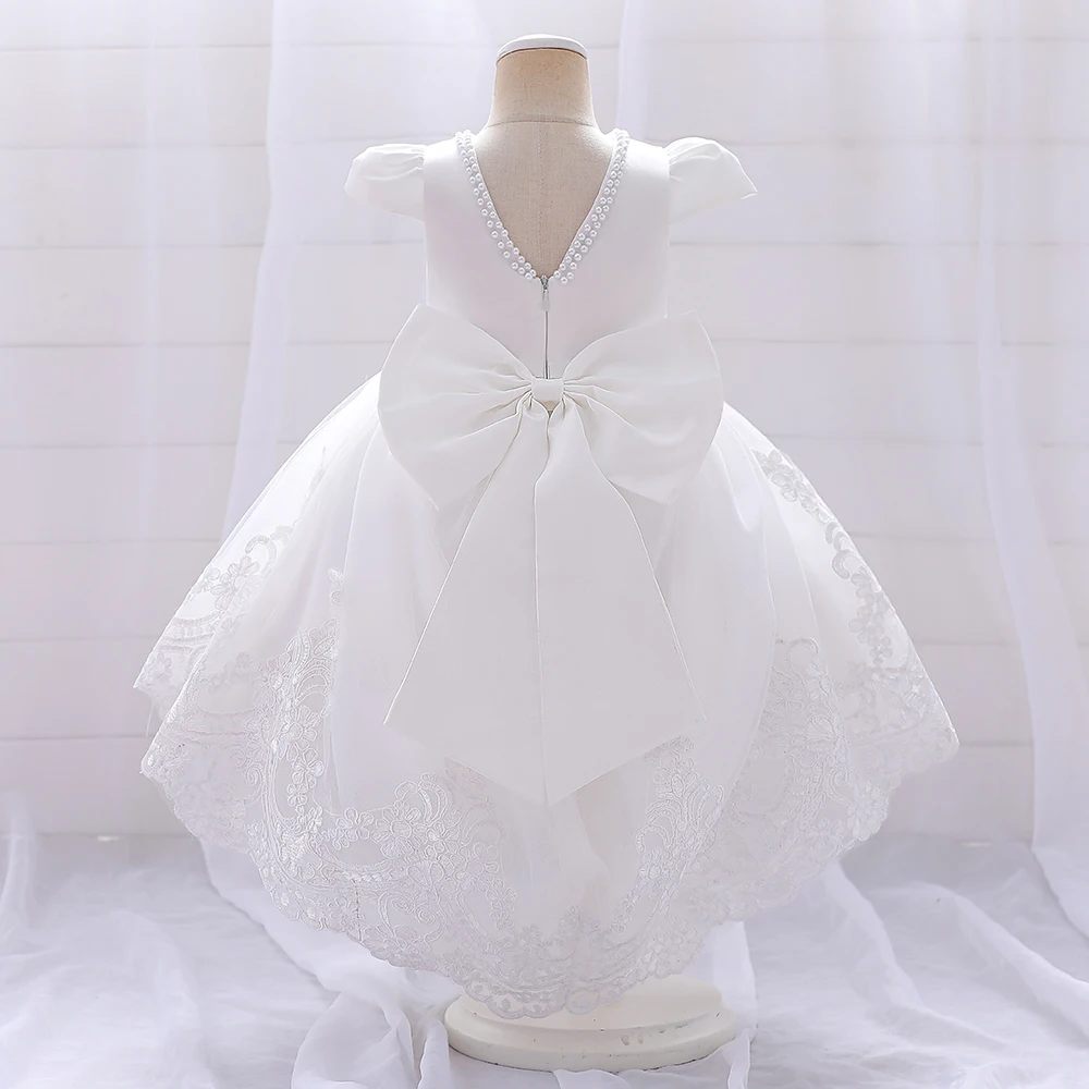 Big Bow Baby Girls 1st Birthday Princess Dress Toddler Infant Embroidery Flower Baptism Girl Party Dresses for Kids Wedding Gown