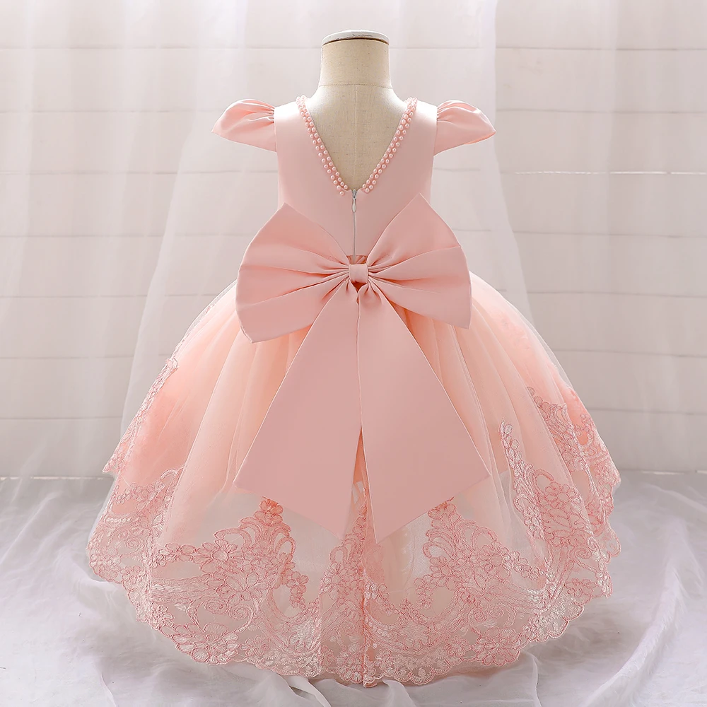 Big Bow Baby Girls 1st Birthday Princess Dress Toddler Infant Embroidery Flower Baptism Girl Party Dresses for Kids Wedding Gown