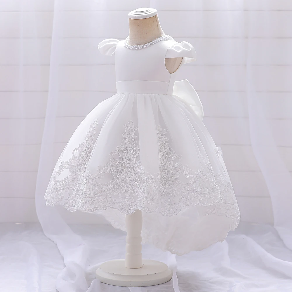 Big Bow Baby Girls 1st Birthday Princess Dress Toddler Infant Embroidery Flower Baptism Girl Party Dresses for Kids Wedding Gown