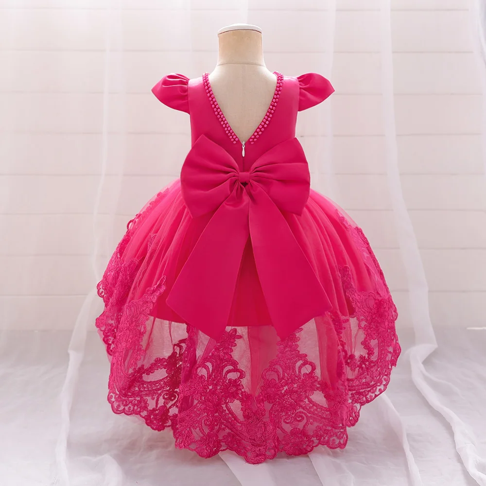 Big Bow Baby Girls 1st Birthday Princess Dress Toddler Infant Embroidery Flower Baptism Girl Party Dresses for Kids Wedding Gown