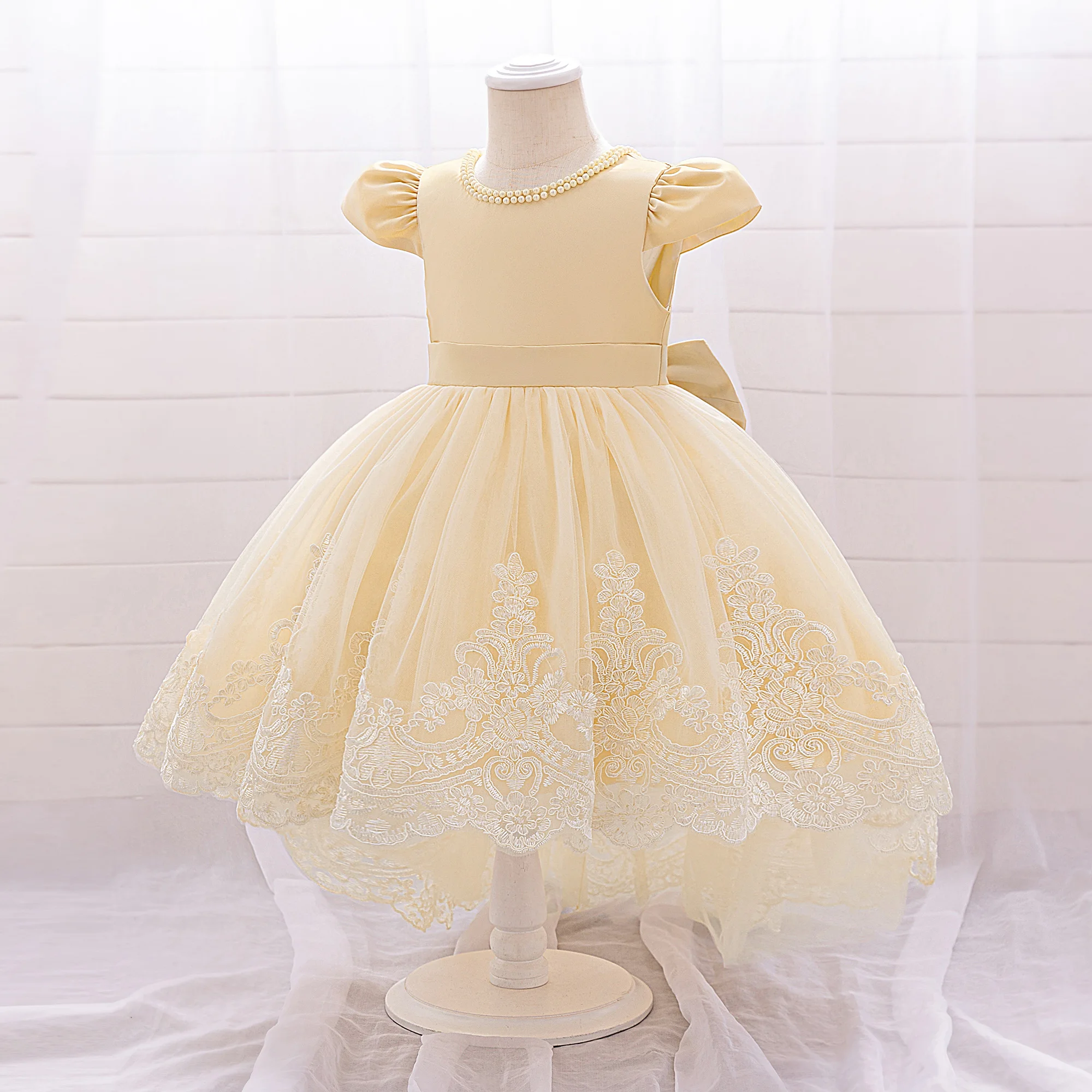 Big Bow Baby Girls 1st Birthday Princess Dress Toddler Infant Embroidery Flower Baptism Girl Party Dresses for Kids Wedding Gown