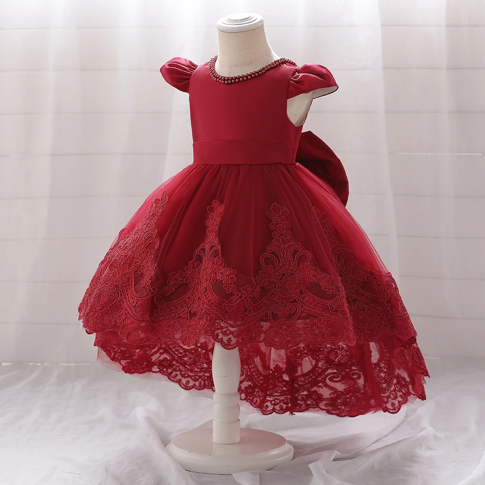 Big Bow Baby Girls 1st Birthday Princess Dress Toddler Infant Embroidery Flower Baptism Girl Party Dresses for Kids Wedding Gown