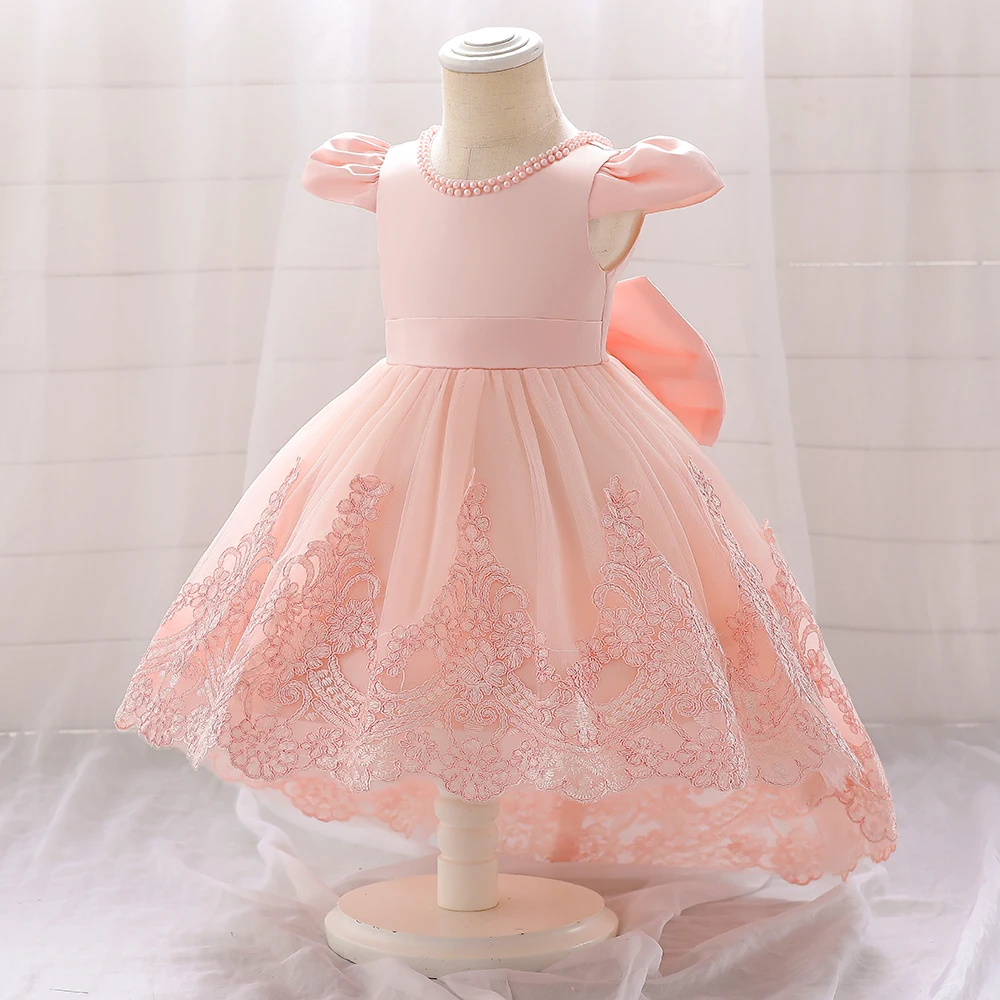 Big Bow Baby Girls 1st Birthday Princess Dress Toddler Infant Embroidery Flower Baptism Girl Party Dresses for Kids Wedding Gown