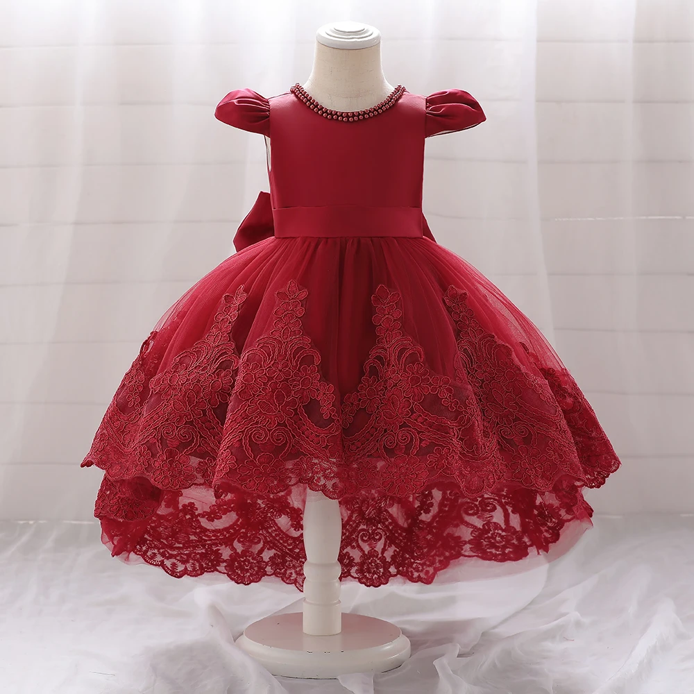 Big Bow Baby Girls 1st Birthday Princess Dress Toddler Infant Embroidery Flower Baptism Girl Party Dresses for Kids Wedding Gown