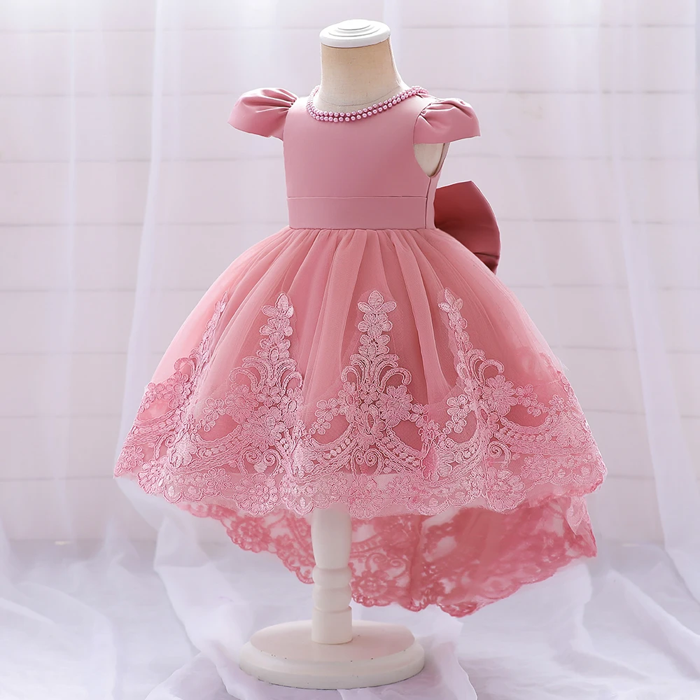 Big Bow Baby Girls 1st Birthday Princess Dress Toddler Infant Embroidery Flower Baptism Girl Party Dresses for Kids Wedding Gown