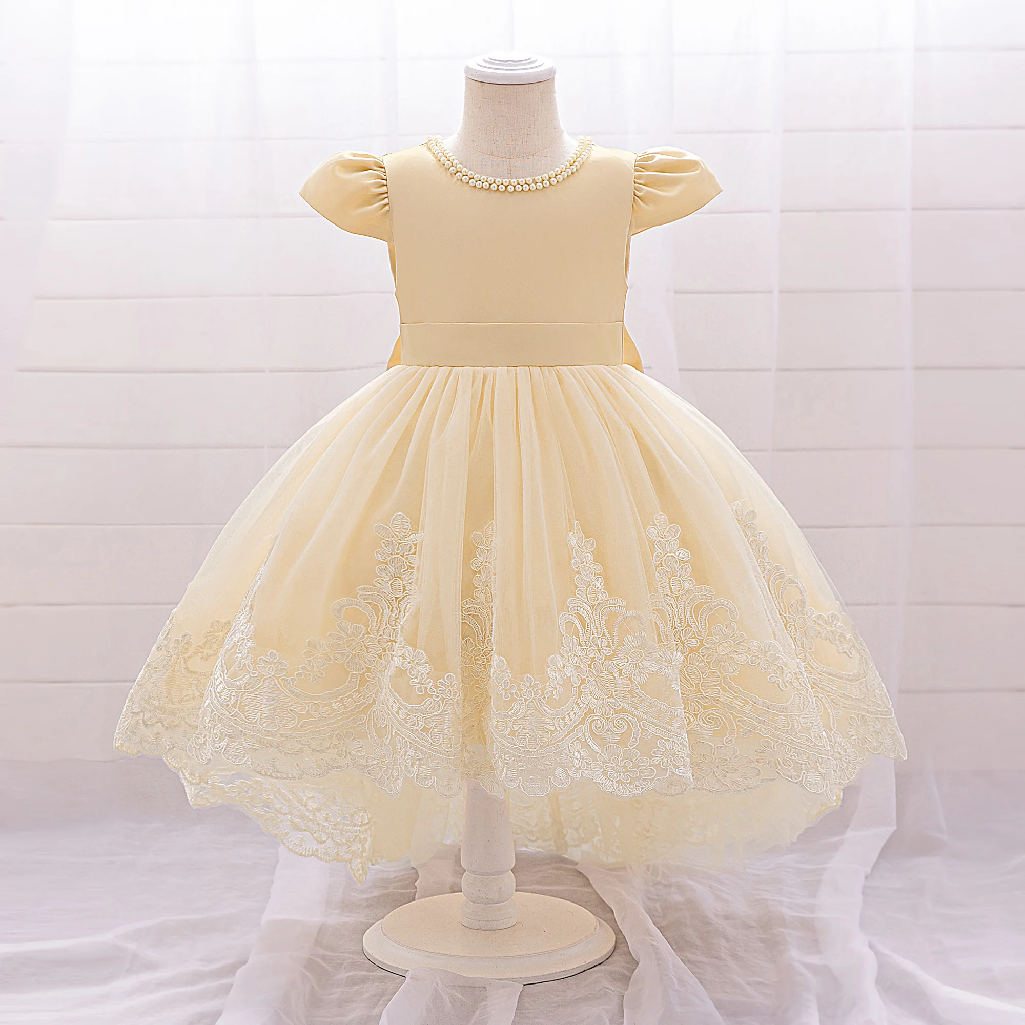 Big Bow Baby Girls 1st Birthday Princess Dress Toddler Infant Embroidery Flower Baptism Girl Party Dresses for Kids Wedding Gown