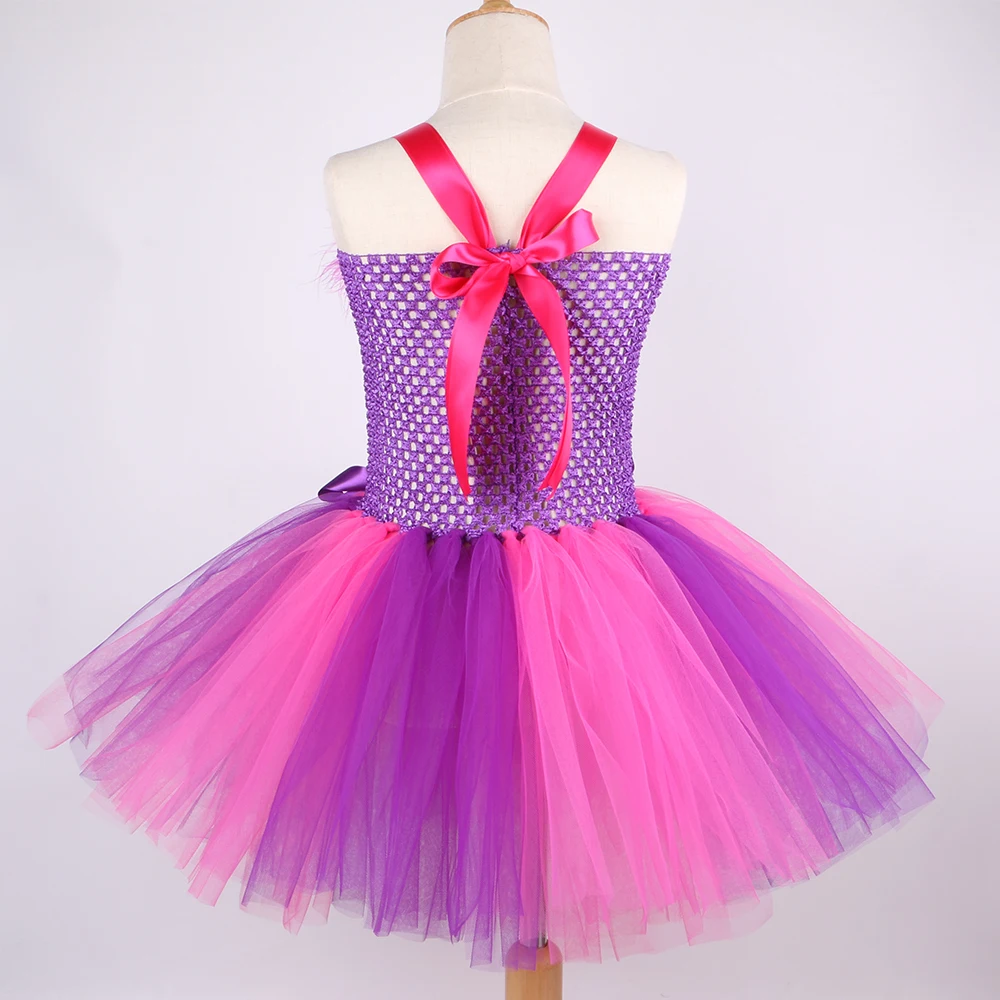 Girls Cat Costume Hot Pink Purple Cartoon Magic Striped Cat Tutu Dress Toddler Kids Halloween Carnival Party Dress Up Outfits