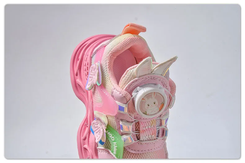 2026 Kids Casual Butterfly Decor Shoes Girls Led Light Cartoon PU Leather Fashion Sport Flat Bottom Shoes Breathable Purple Pink