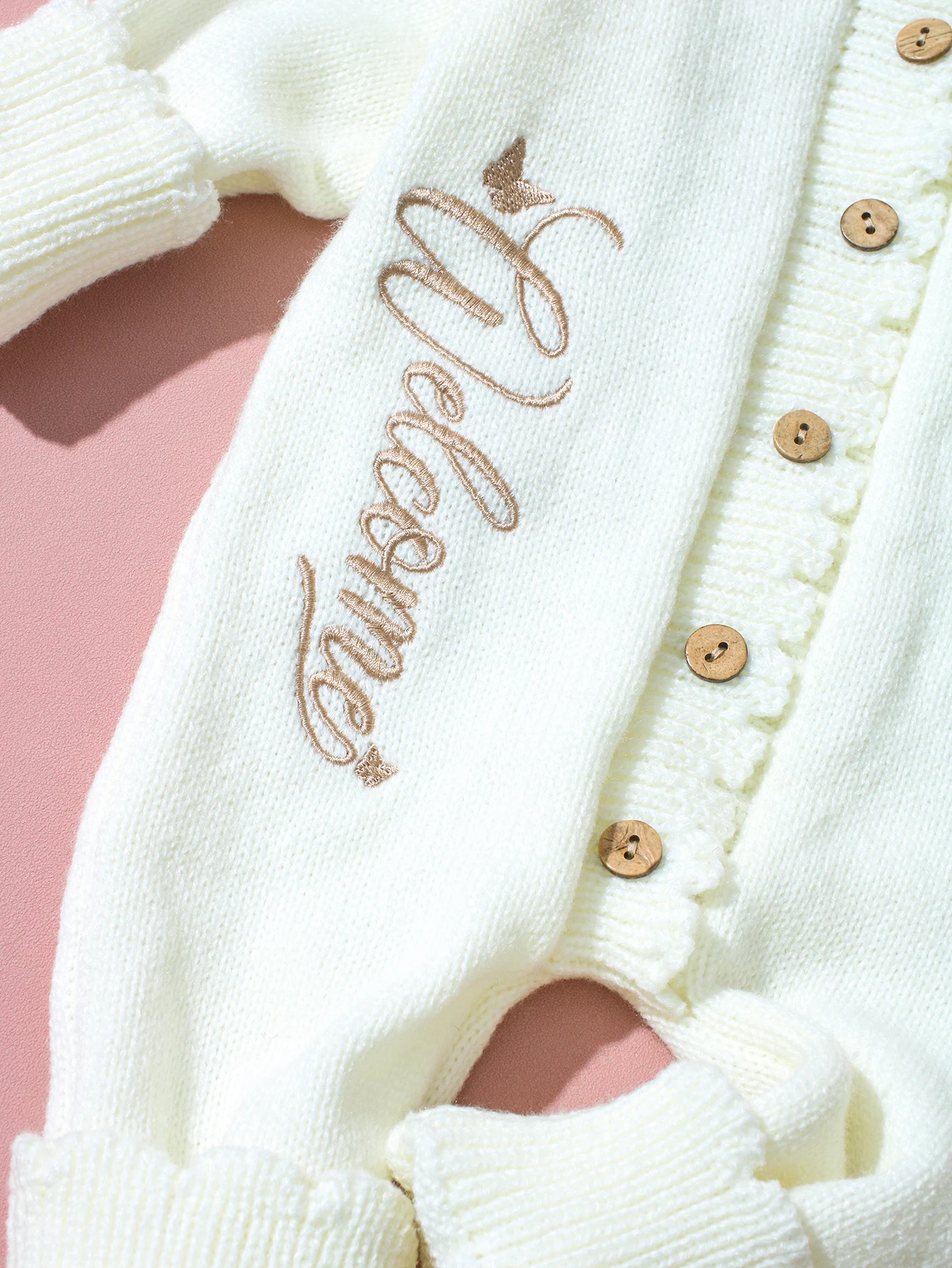 Ylsteed 2Pcs Newborn Knitted Outfit With Bow Headband, Welcome Embroidered Baby Romper For Photo Shoot & Daily Wear 0-3M