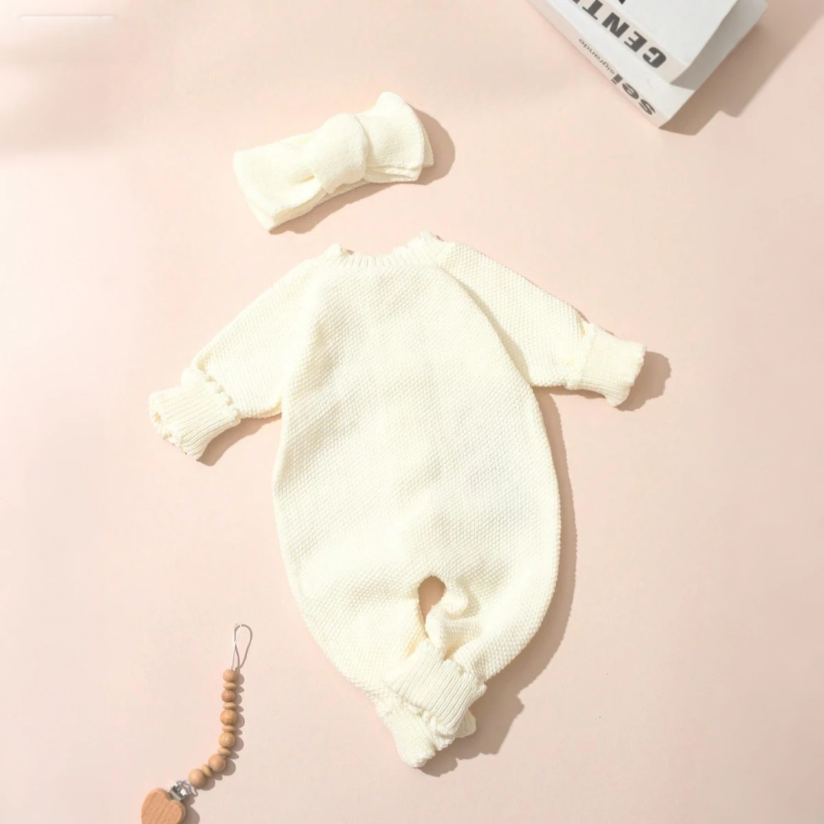 Ylsteed 2Pcs Newborn Knitted Outfit With Bow Headband, Welcome Embroidered Baby Romper For Photo Shoot & Daily Wear 0-3M