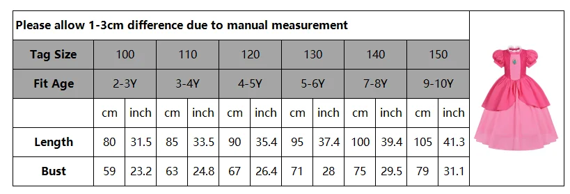 Girls New Game Movies Rosalina Peach Princess Dress Carnival Party Birthday Outfit Peach Cosplay Halloween Costume Dress
