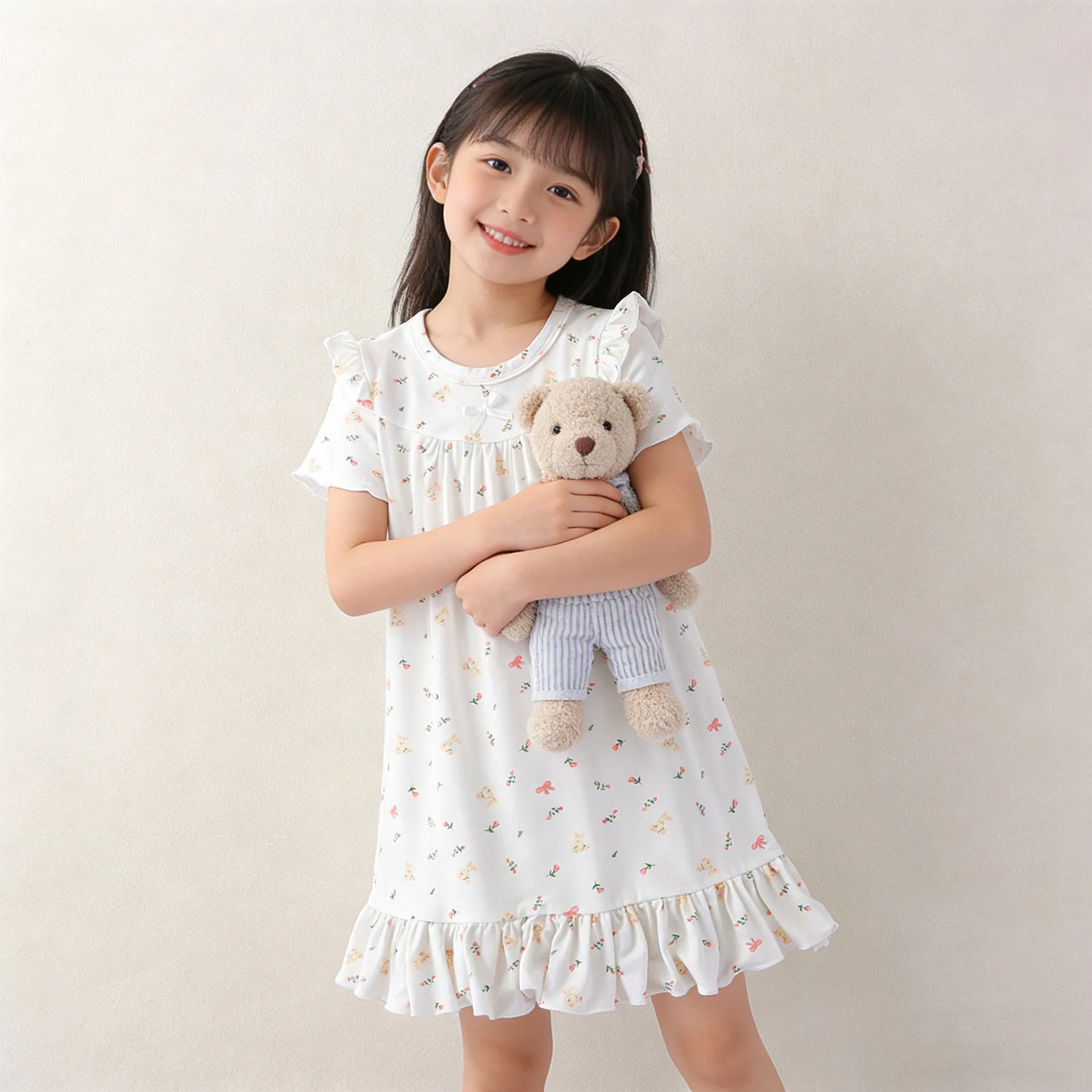 Modal Children Nightgown Dress Princess Ruffle Short Sleeves Kids Girls Sleep Dress Breathable Girls Homewear Dress For 1-10Y