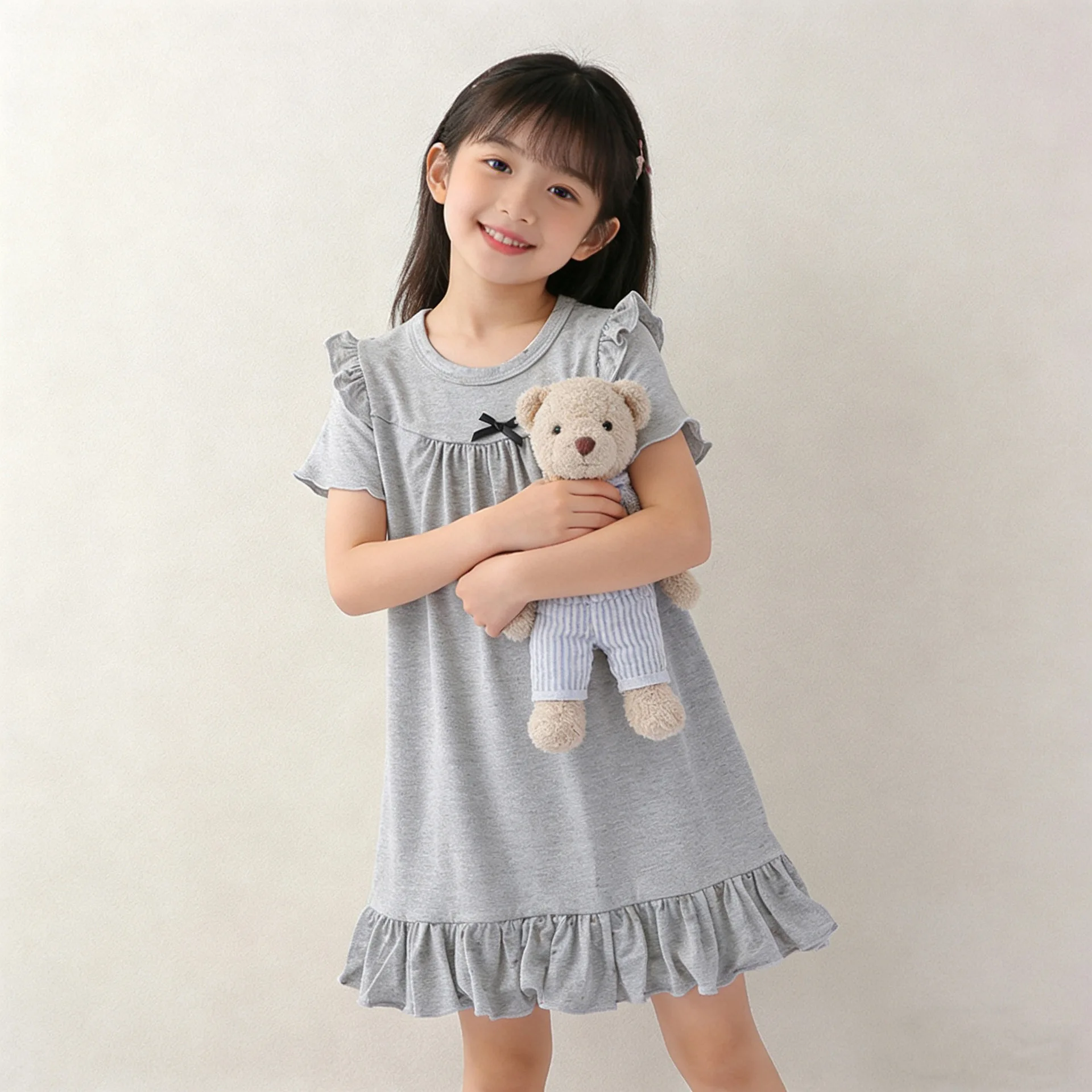 Modal Children Nightgown Dress Princess Ruffle Short Sleeves Kids Girls Sleep Dress Breathable Girls Homewear Dress For 1-10Y