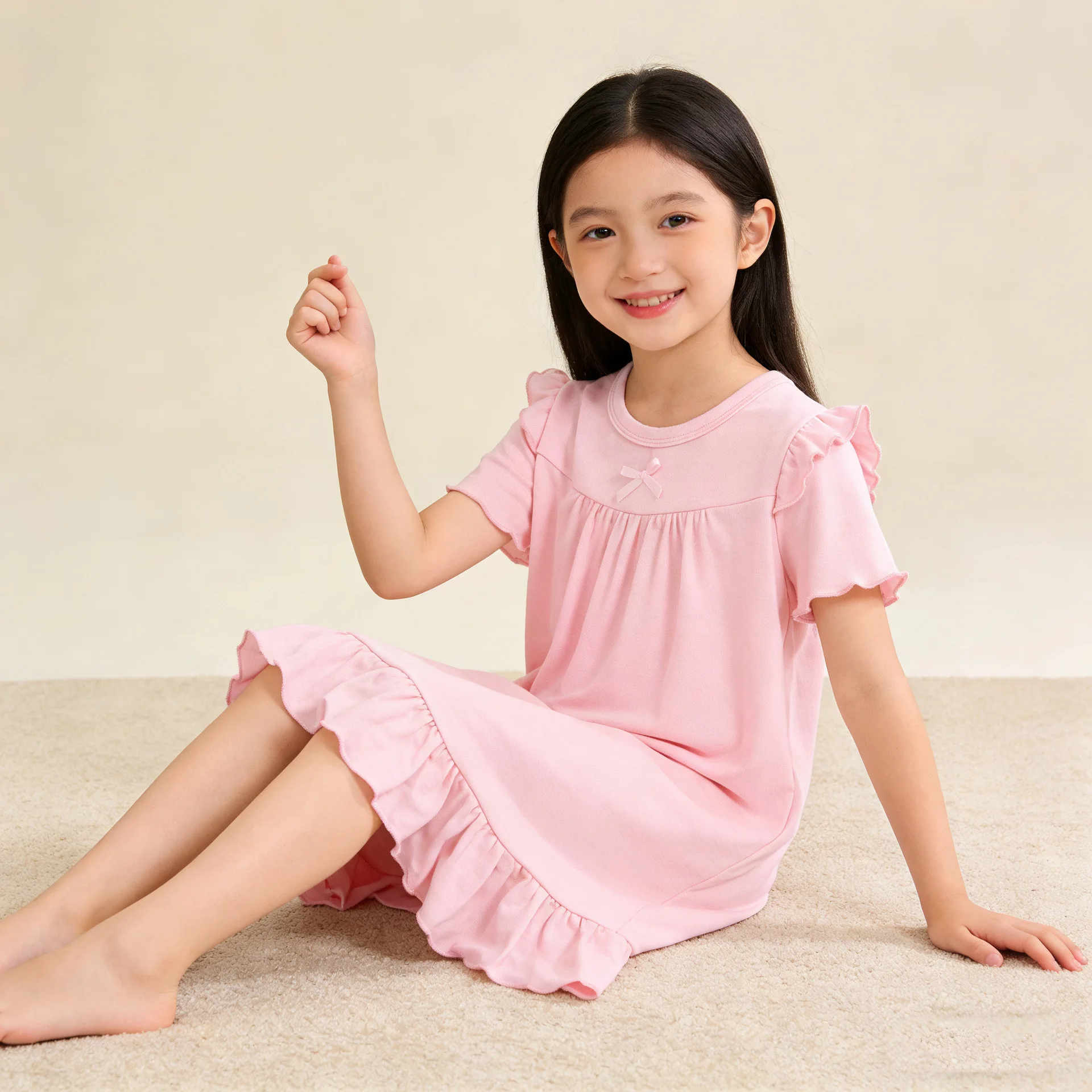 Modal Children Nightgown Dress Princess Ruffle Short Sleeves Kids Girls Sleep Dress Breathable Girls Homewear Dress For 1-10Y