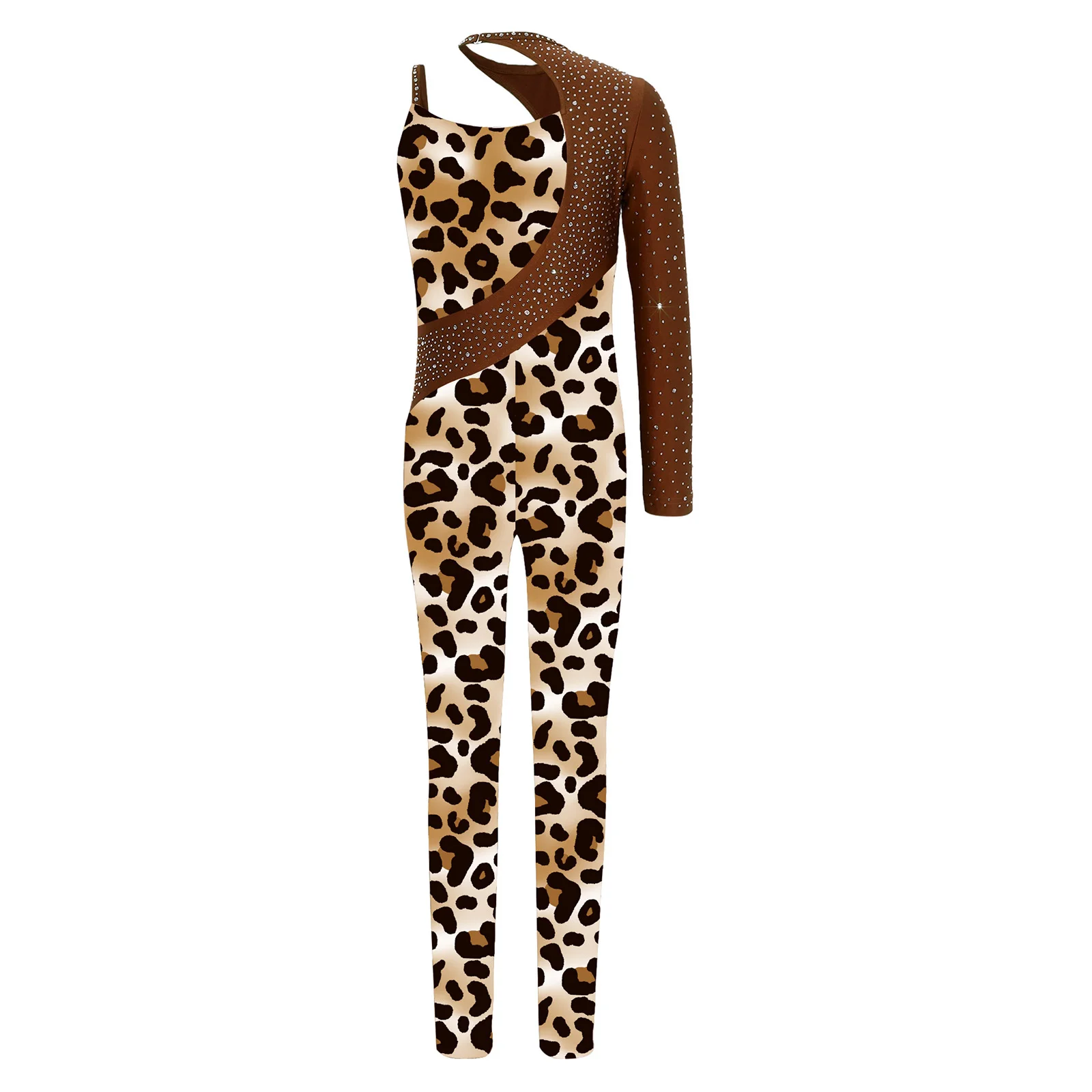 Kids Girls Gymnastics Ballet Dance Leotard Shiny Rhinestone Printed Unitards Jumpsuit for Figure Skating Acrobatics Performance