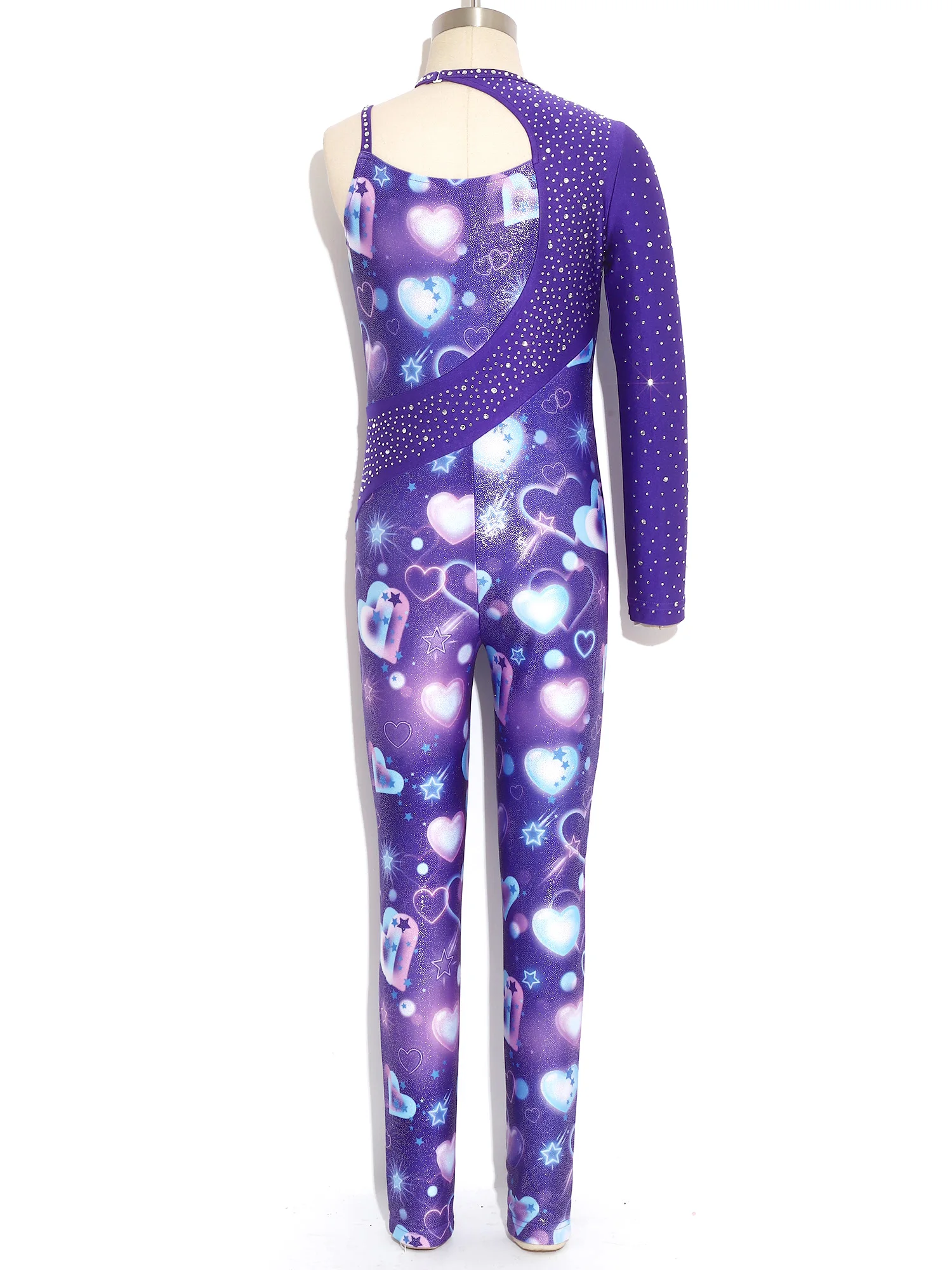 Kids Girls Gymnastics Ballet Dance Leotard Shiny Rhinestone Printed Unitards Jumpsuit for Figure Skating Acrobatics Performance