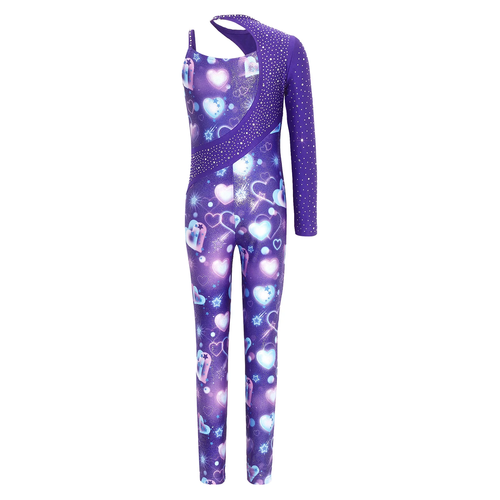 Kids Girls Gymnastics Ballet Dance Leotard Shiny Rhinestone Printed Unitards Jumpsuit for Figure Skating Acrobatics Performance