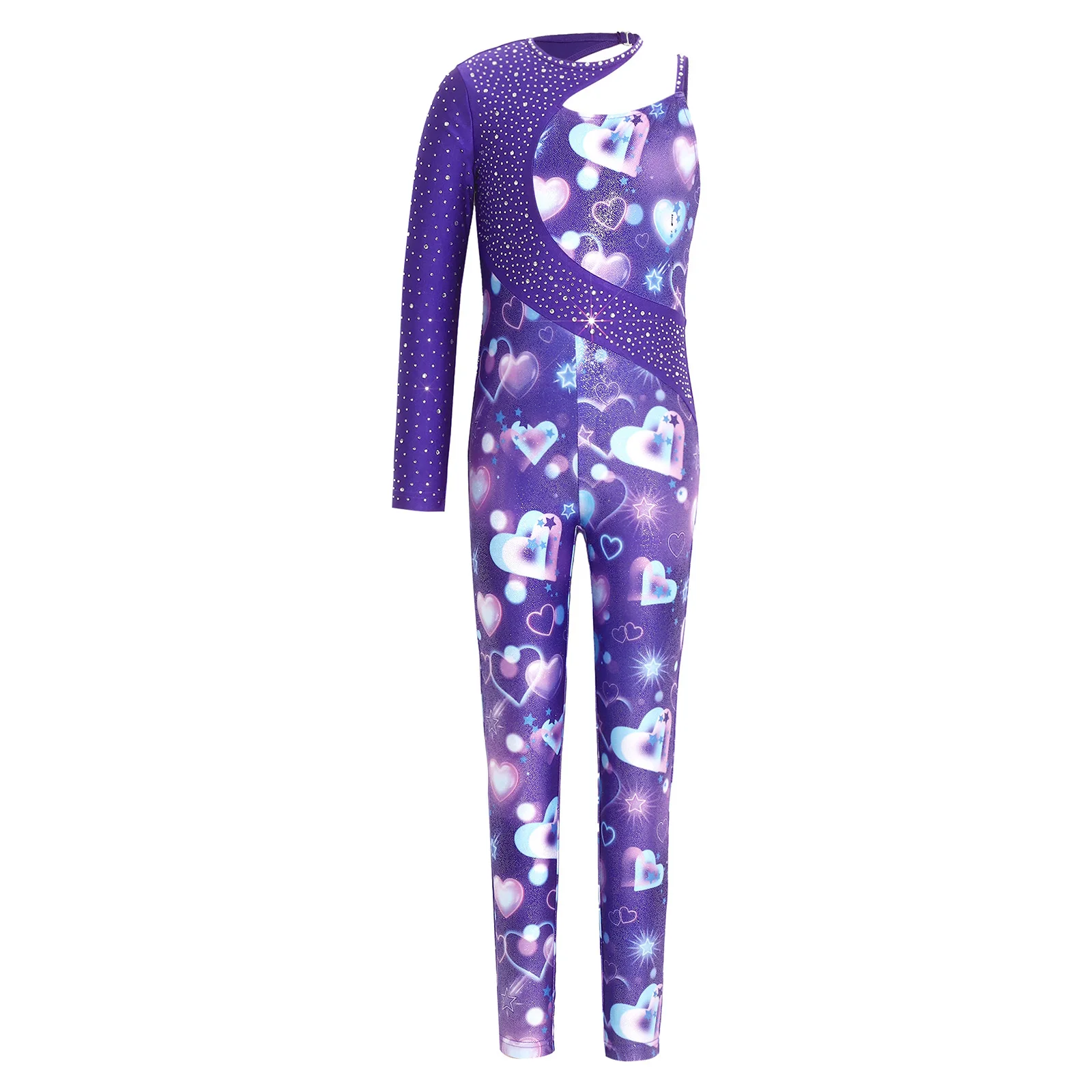 Kids Girls Gymnastics Ballet Dance Leotard Shiny Rhinestone Printed Unitards Jumpsuit for Figure Skating Acrobatics Performance