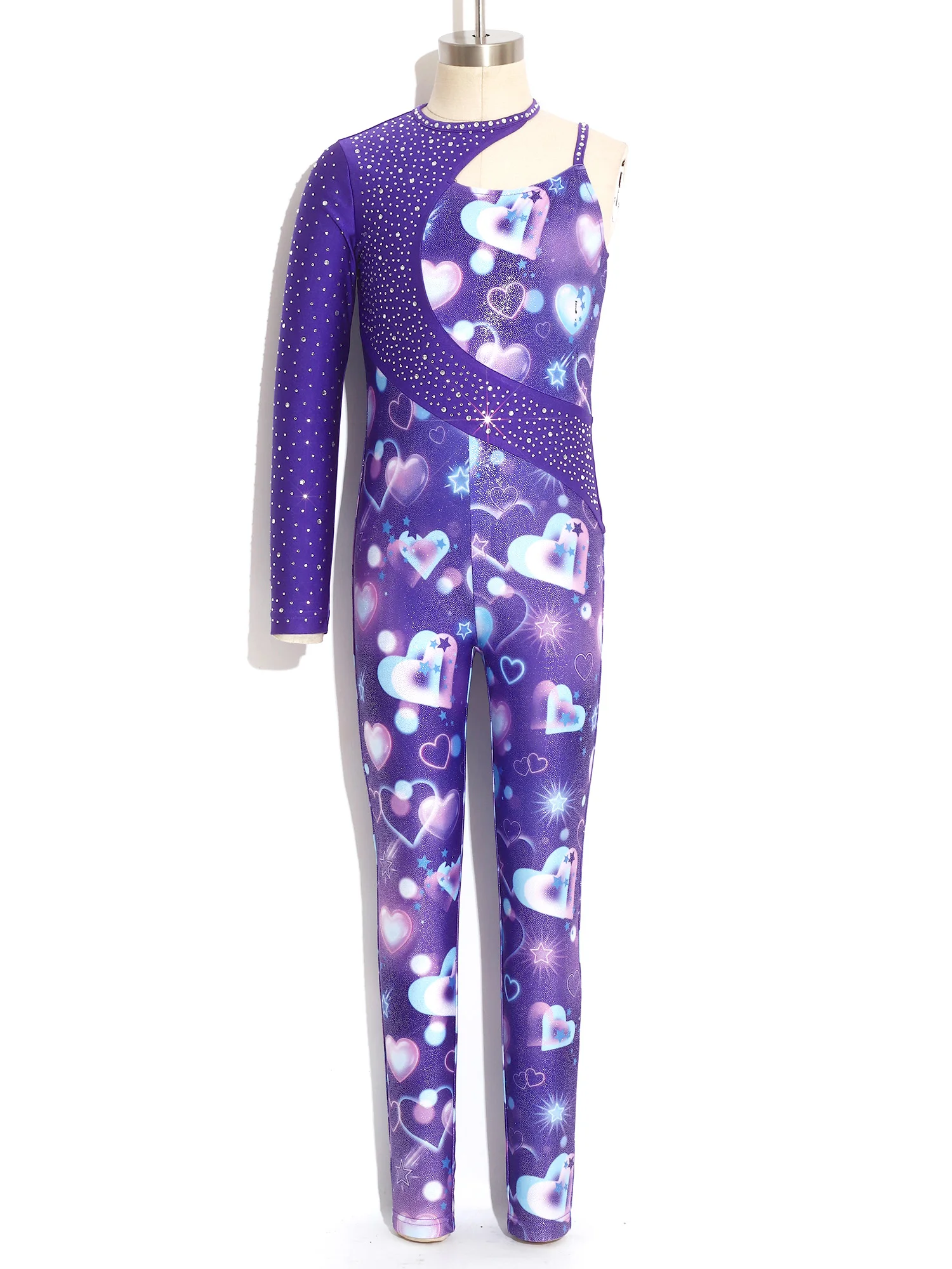 Kids Girls Gymnastics Ballet Dance Leotard Shiny Rhinestone Printed Unitards Jumpsuit for Figure Skating Acrobatics Performance