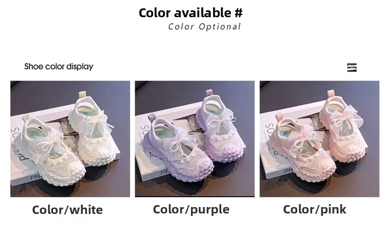 Sweet Pearl Bowknot Decoration Sneakers Girl 2026 Autumn Breathable Mesh Hollow Out Sports Shoes Soft Thick Bottom Running Shoes