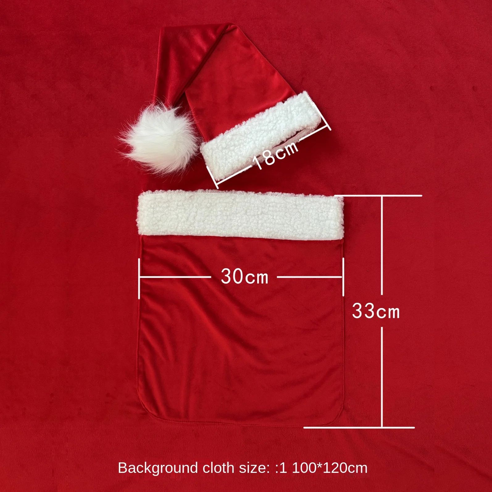 Newborn Photography Clothing Set Christmas Hat+Pocket Background Cloth 2Pcs Infant Studio Baby Photo Prop Accessory Santa Outfit