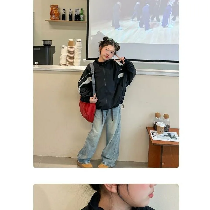 UNITIM Autumn 4-14Yrs Kids Girls Jackets Loose Casual Zipper Junior Girls Outerwear Coats Contrast Young Teens Girls Sports Coat