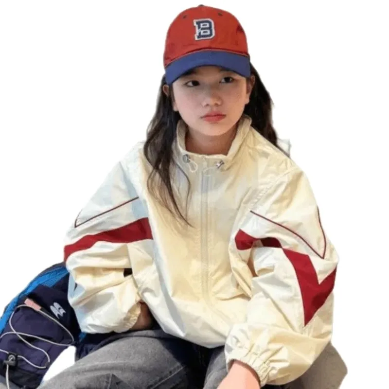 UNITIM Autumn 4-14Yrs Kids Girls Jackets Loose Casual Zipper Junior Girls Outerwear Coats Contrast Young Teens Girls Sports Coat