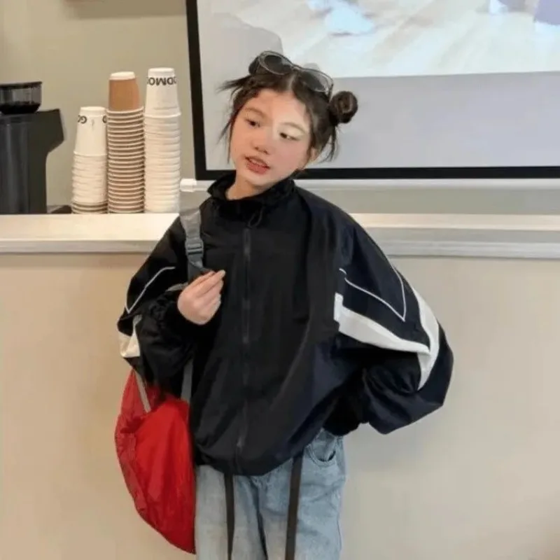 UNITIM Autumn 4-14Yrs Kids Girls Jackets Loose Casual Zipper Junior Girls Outerwear Coats Contrast Young Teens Girls Sports Coat