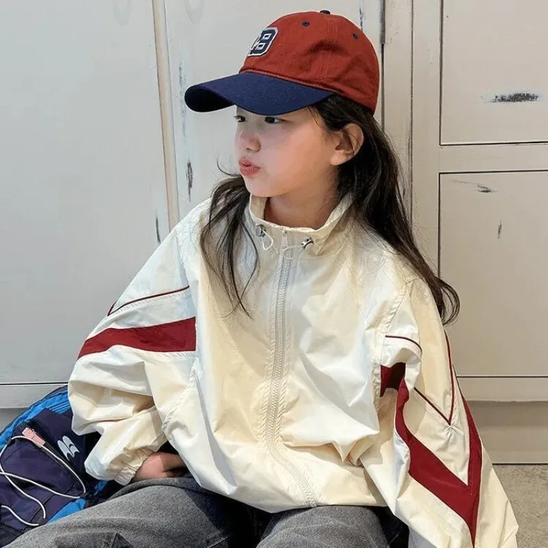 UNITIM Autumn 4-14Yrs Kids Girls Jackets Loose Casual Zipper Junior Girls Outerwear Coats Contrast Young Teens Girls Sports Coat