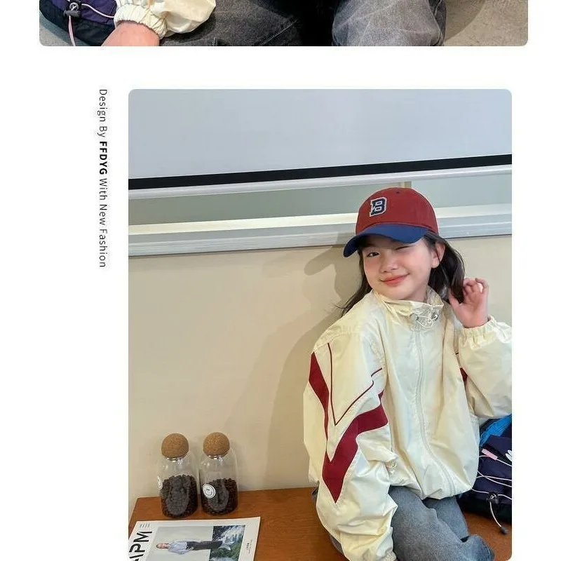 UNITIM Autumn 4-14Yrs Kids Girls Jackets Loose Casual Zipper Junior Girls Outerwear Coats Contrast Young Teens Girls Sports Coat