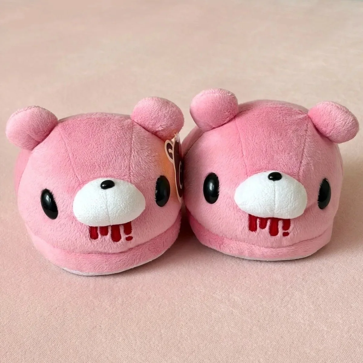 Cute Pink Bear Plush Slippers, 28cm Soft Cartoon Bear Indoor House Slippers