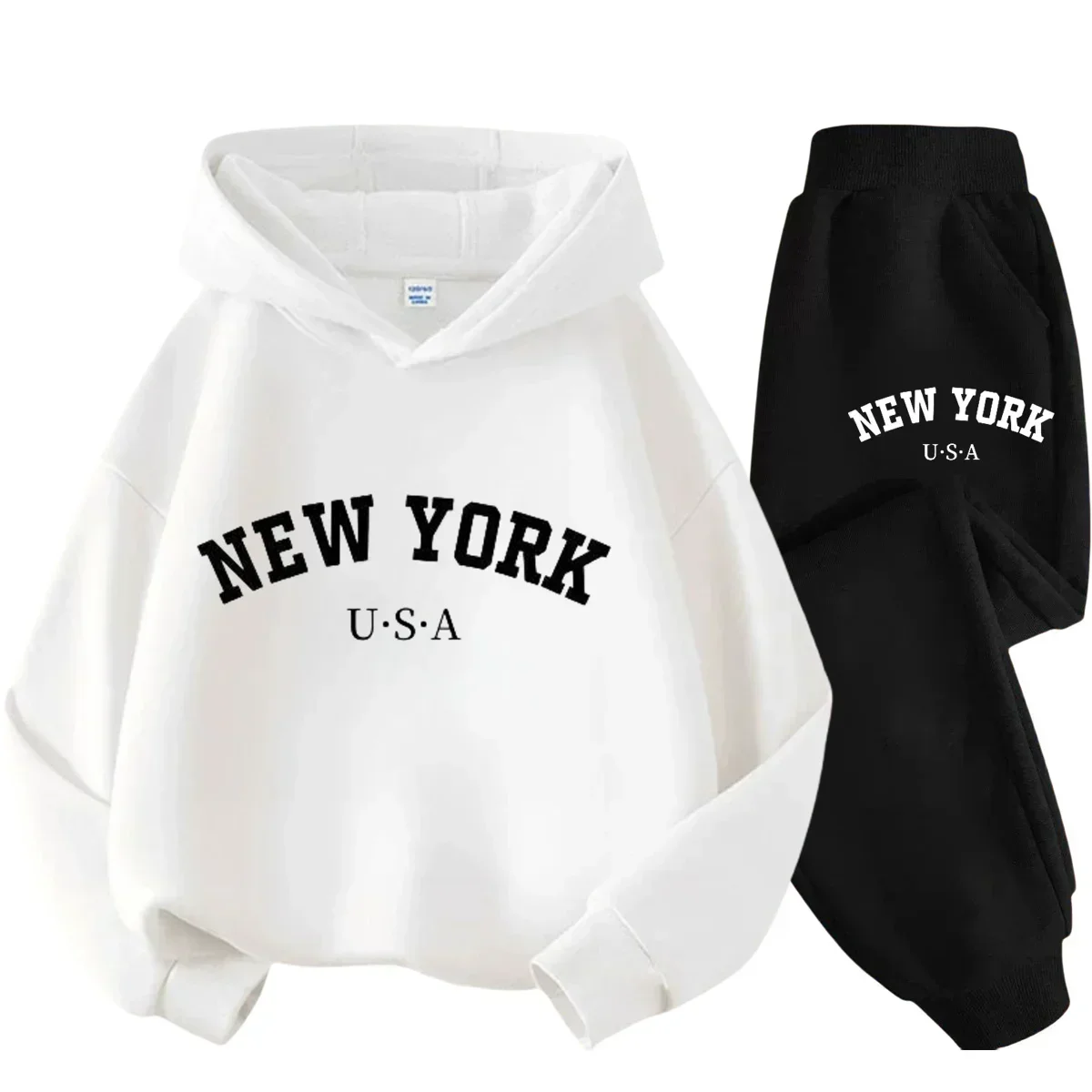 Children Hoodie Set Autumn Winter New York USA Letter Graphic Sweatshirt Pant Suit Baby Boy Girl Kid Sport Two Pieces Tracksuit