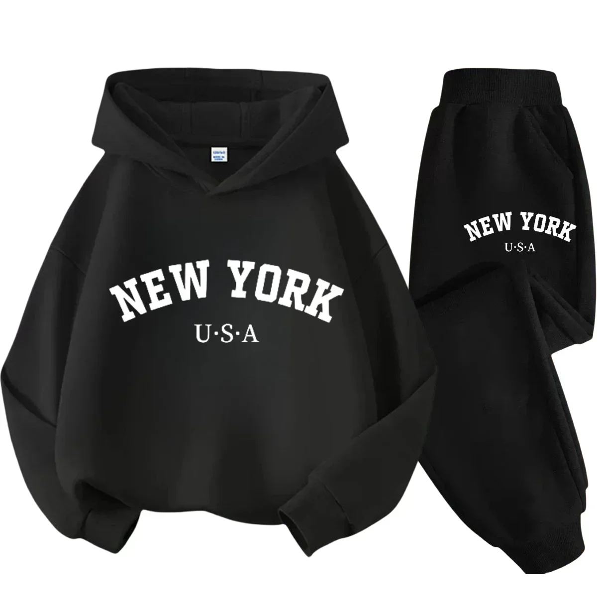Children Hoodie Set Autumn Winter New York USA Letter Graphic Sweatshirt Pant Suit Baby Boy Girl Kid Sport Two Pieces Tracksuit