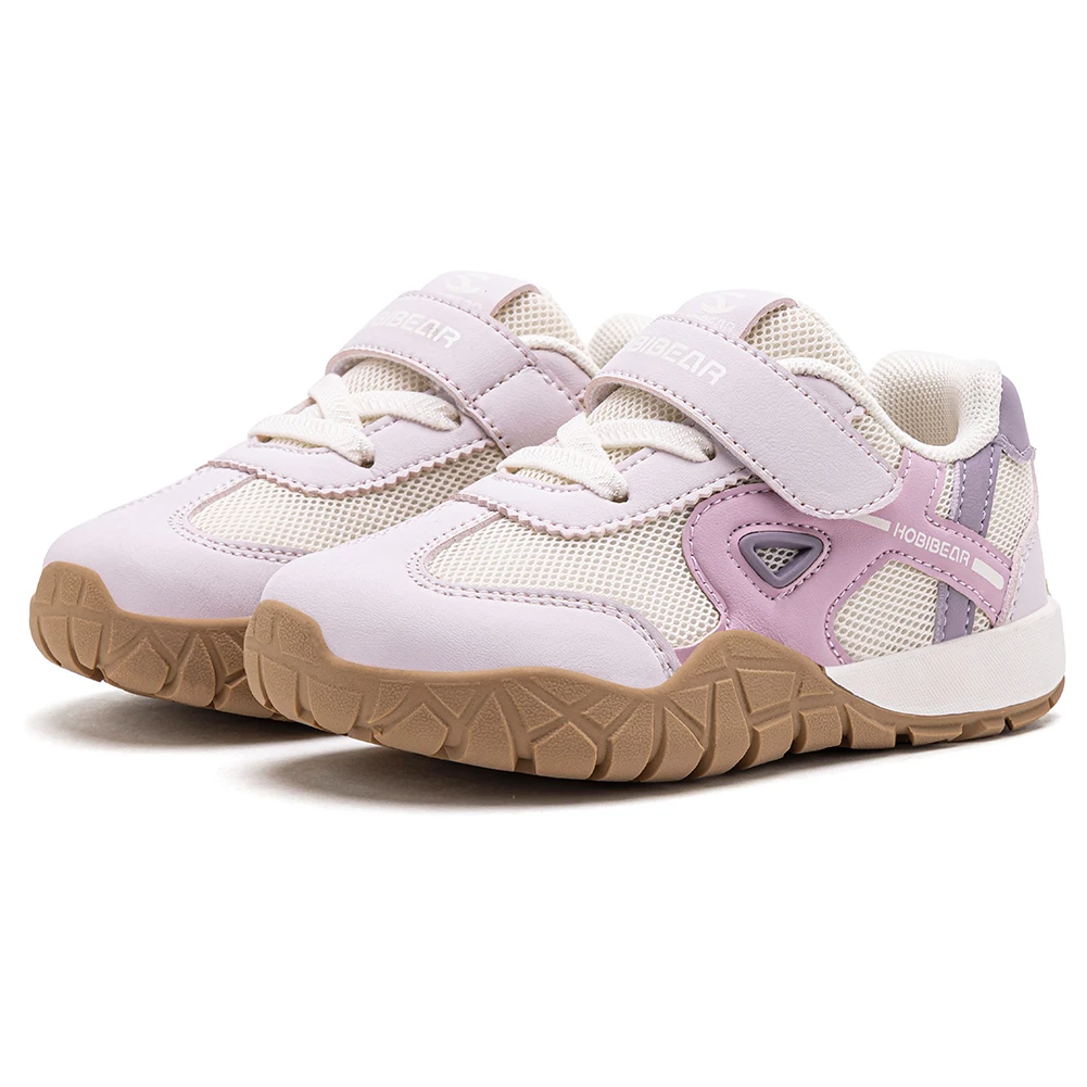HOBIBEAR Toddler Kids Wide Toe Sneakers Hiking Trekking Outdoor Walking Shoes Hook-Loop Artificial Leather Mesh Running Sneaker