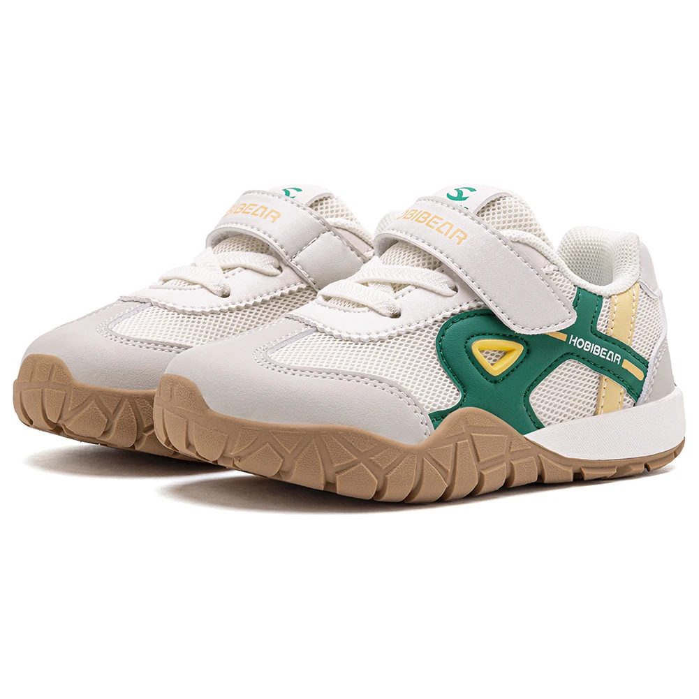 HOBIBEAR Toddler Kids Wide Toe Sneakers Hiking Trekking Outdoor Walking Shoes Hook-Loop Artificial Leather Mesh Running Sneaker