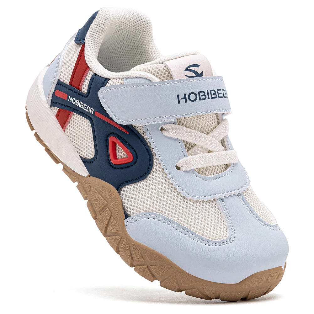 HOBIBEAR Toddler Kids Wide Toe Sneakers Hiking Trekking Outdoor Walking Shoes Hook-Loop Artificial Leather Mesh Running Sneaker
