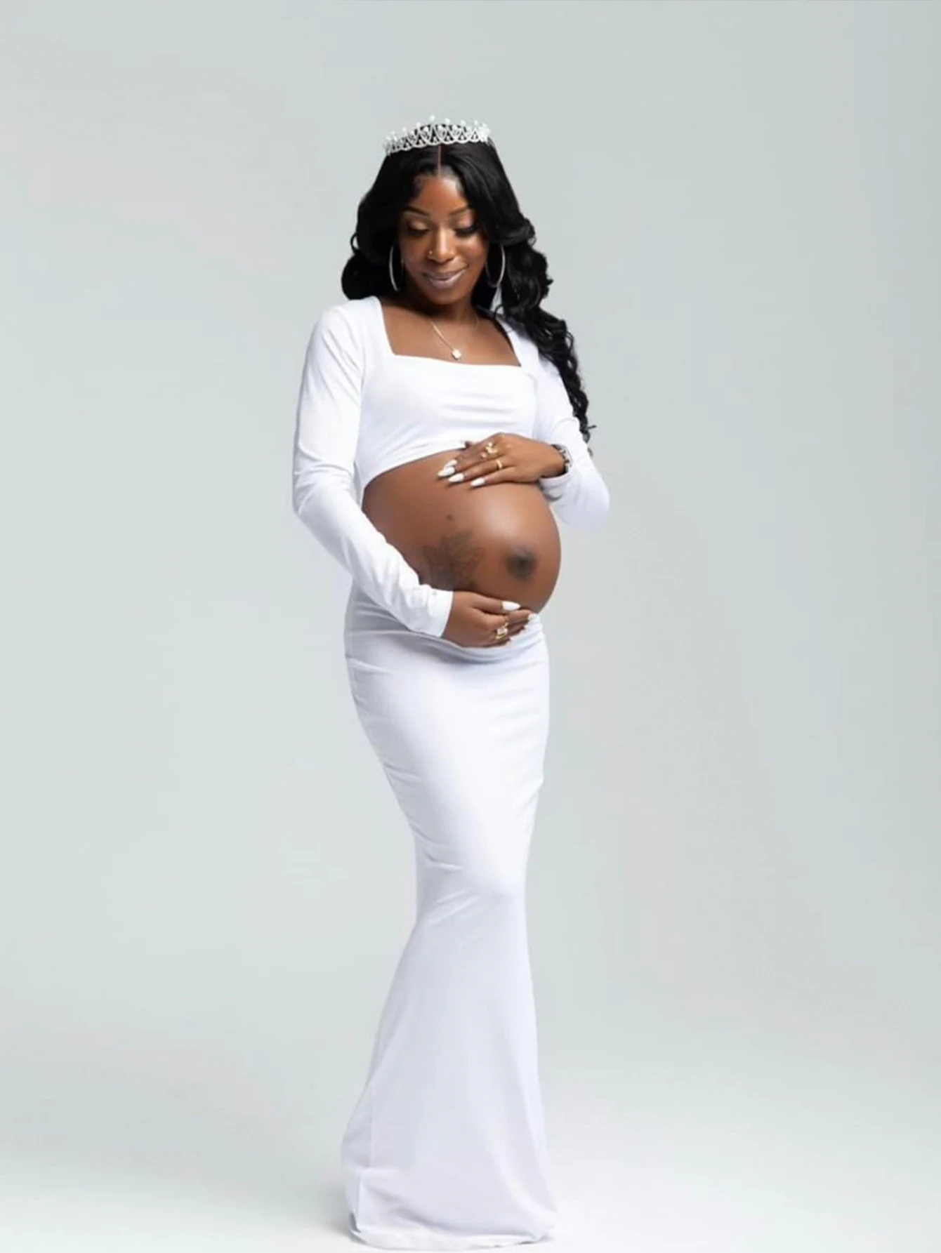 Maternity Sexy Bodycon Dresses Pregnant Photo Dress Square Neck Long Sleeve Wedding Party Pregnant Clothes