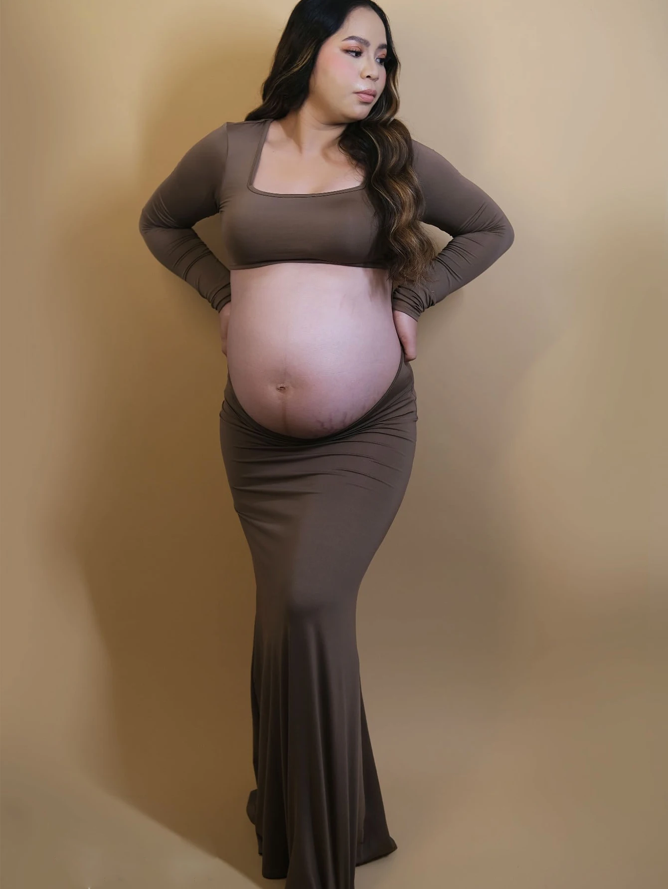Maternity Sexy Bodycon Dresses Pregnant Photo Dress Square Neck Long Sleeve Wedding Party Pregnant Clothes