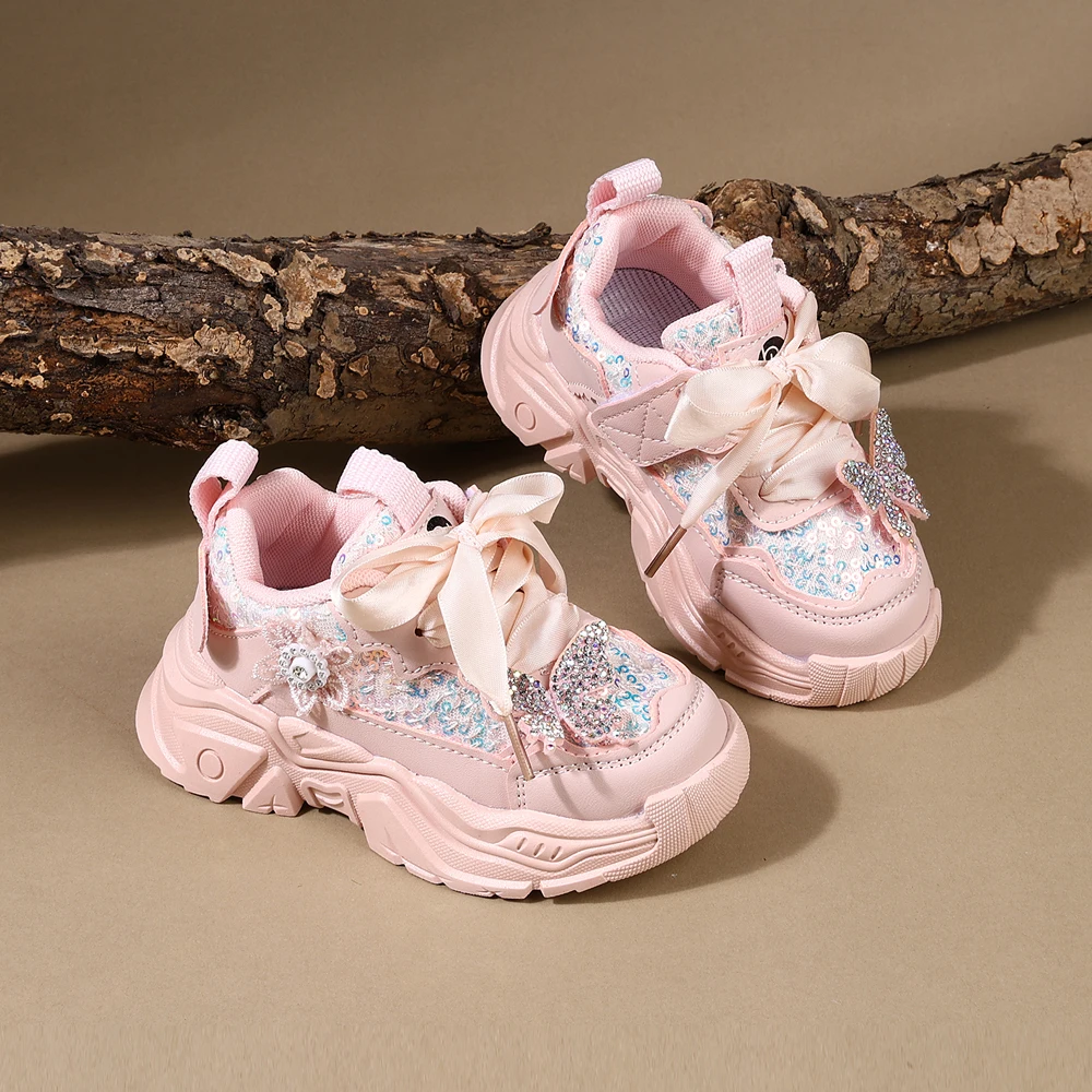 Children Shoes 2025 New Spring Toddler Girls Sport Shoes Bling Soft Sole Breathable Outdoor Tennis Fashion Kids Sneakers