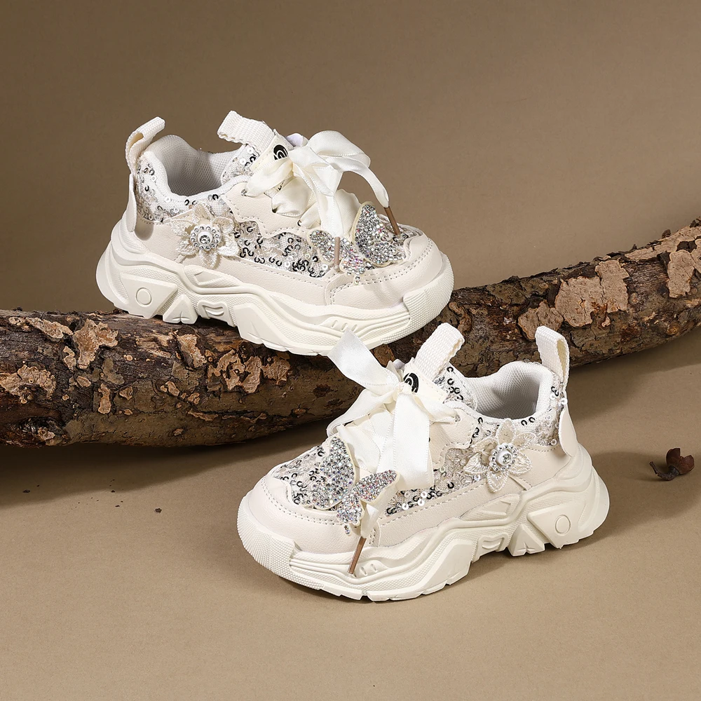 Children Shoes 2025 New Spring Toddler Girls Sport Shoes Bling Soft Sole Breathable Outdoor Tennis Fashion Kids Sneakers