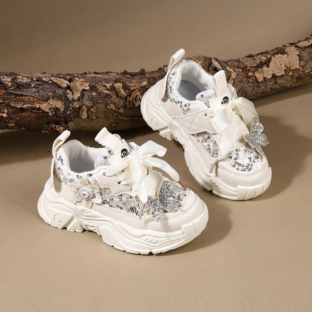 Children Shoes 2025 New Spring Toddler Girls Sport Shoes Bling Soft Sole Breathable Outdoor Tennis Fashion Kids Sneakers