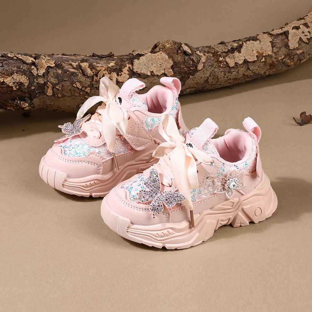 Children Shoes 2025 New Spring Toddler Girls Sport Shoes Bling Soft Sole Breathable Outdoor Tennis Fashion Kids Sneakers
