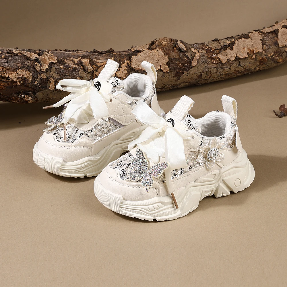 Children Shoes 2025 New Spring Toddler Girls Sport Shoes Bling Soft Sole Breathable Outdoor Tennis Fashion Kids Sneakers