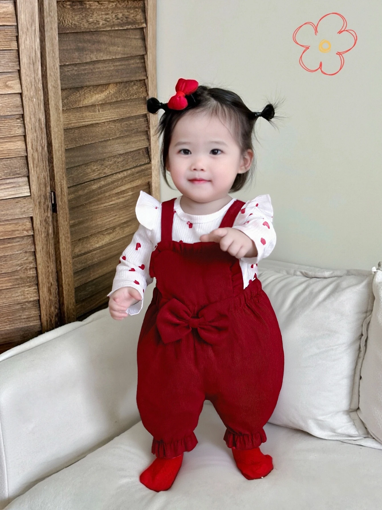 0-18 Months Baby Girl Clothing Outfit 3Pcs Bodysuit Heart Print Long Sleeve Jumpsuit Headband Newborn Baby Autumn Clothes Set