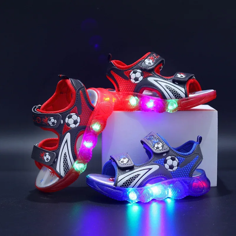 Children's Shining Light Soft Bottom Sandals Kids LED Light Shoes Little Boys Sandals With Lights Kids Glowing Light Beach Shoes