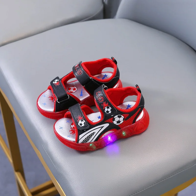 Children's Shining Light Soft Bottom Sandals Kids LED Light Shoes Little Boys Sandals With Lights Kids Glowing Light Beach Shoes