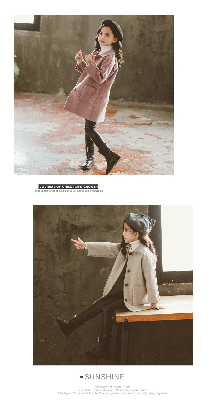 Kids Winter Wool Blend Coats Vintage Fashion Teen Girls Beige Long Jackets Warm Outerwear Thick Jacket Child 7 8 10 12 Years Old